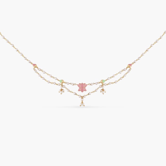 Jalaja Lotus Motifs Layered Pearl Necklace