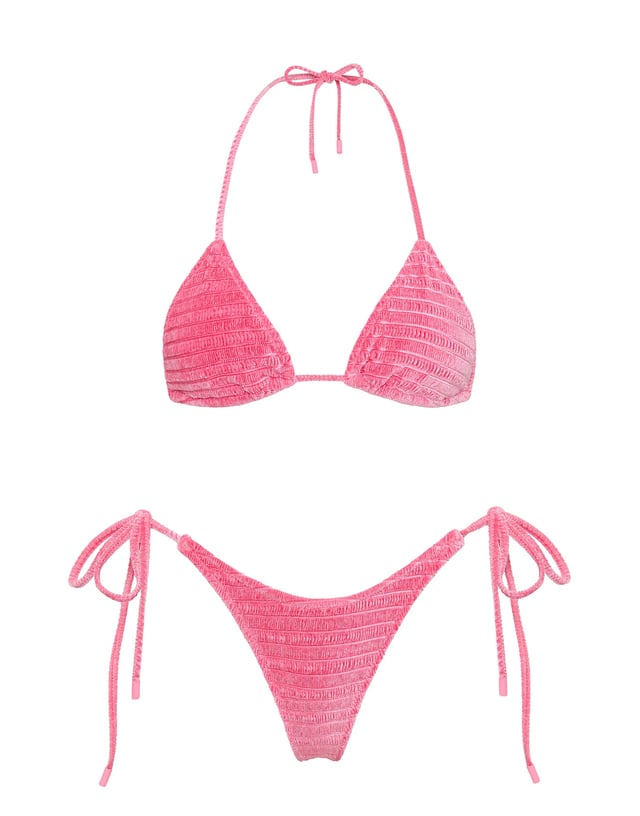 VINCA - PRINC Pink Velvet Triangle Bikini Set