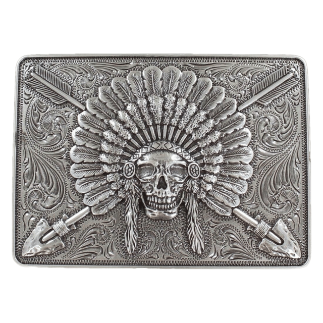 Ariat Indian Chief Skull Rectangle Silver Belt Buckle A37009