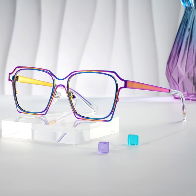Foday Iridescent Frame Prescription Glasses with Geometric Shape