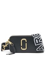 'The Snapshot' Black Shoulder Bag with Metal Logo at the Front in Leather Woman