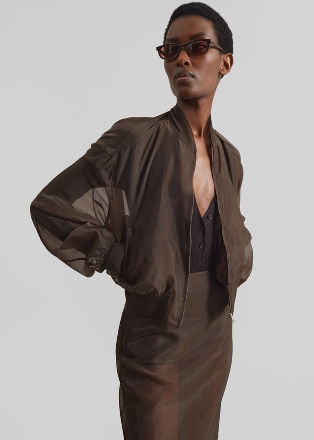 Micky Cropped Sheer Bomber - Brown