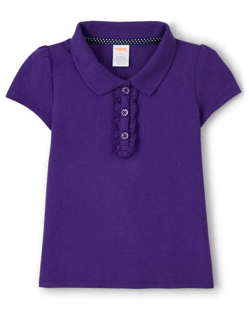 Girls Stain-Resistant Ruffle Polo - Uniform - Full violet