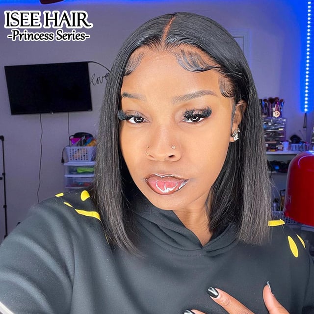 ISEE HAIR Bob Hair Wigs Straight 13*4 Lace Front Wigs 100% Human Virgin Hair Wigs