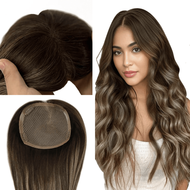13x13cm Human Hair Toppers Mono Base Balayage Brown #4/27/4
