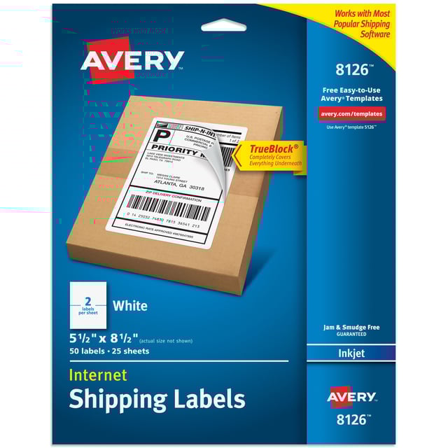 Avery Internet Shipping Labels Permanent Adhesive 50 Labels (8126) | Avery.com