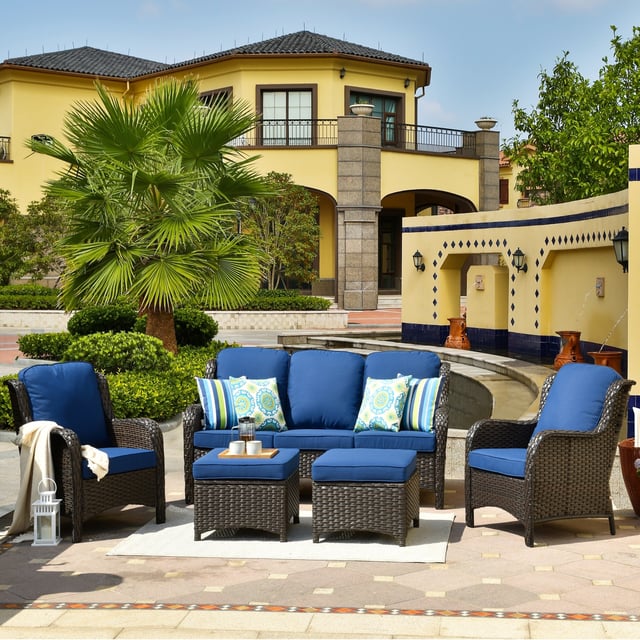 OVIOS 5-piece Patio Wicker High Back Conversation Set