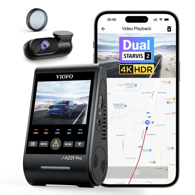VIOFO A229 PRO 2CH Front and Rear 4K+2K HDR Dual Dashcam with Sony STARVIS 2 Sensors Super Night Vision Voice Control