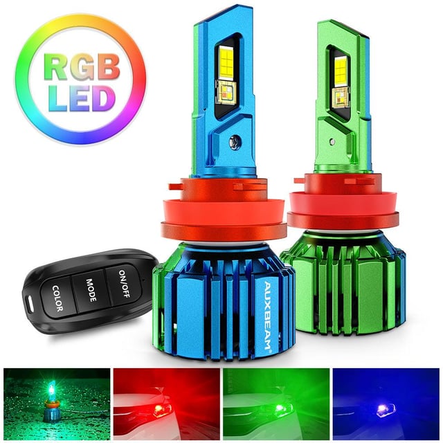 🆕H11/H9/H8 RGB LED Headlight Bulbs/DRL/Fog Light R7 Series 70W 25000LM 65000K Cool White + RGB Remote Control | 2 Bulbs