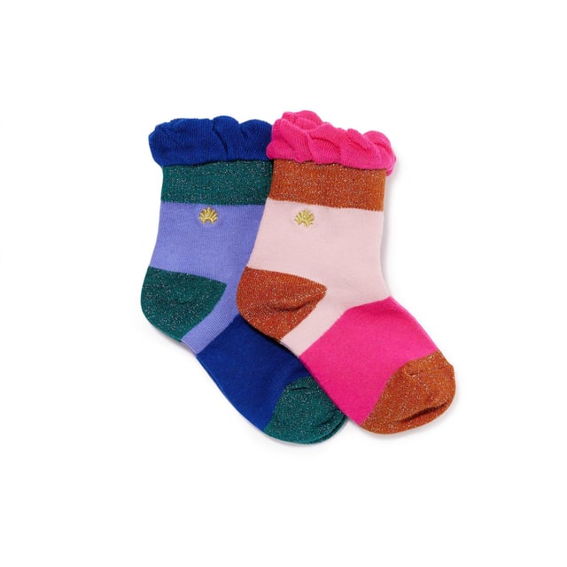 ELECTRIC RAINBOW SET OF 2 RUFFLE CONFETTI KIDS SOCKS