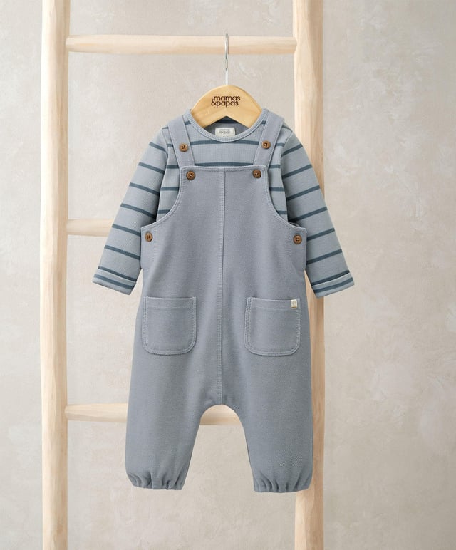 Striped Dungarees & Bodysuit Set (2 Pieces) – Blue