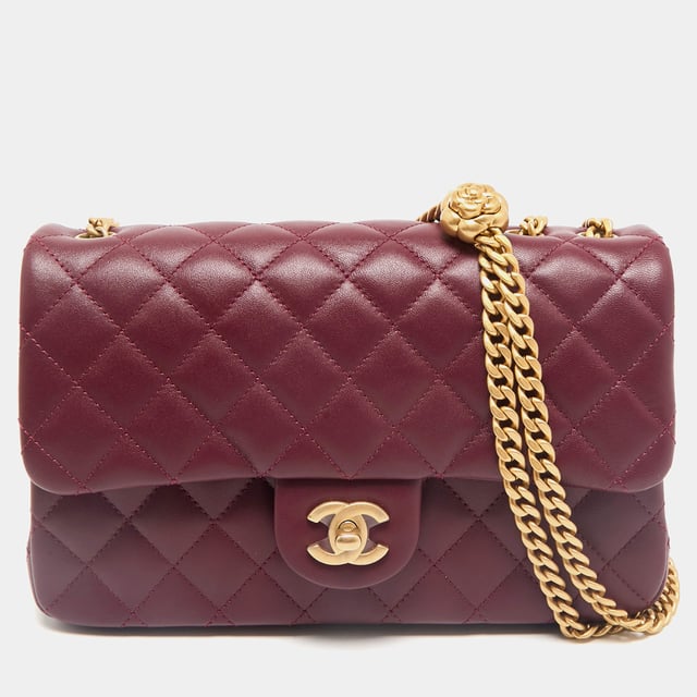 Chanel Burgundy Quilted Leather Medium Camellia Crush Flap Bag 
