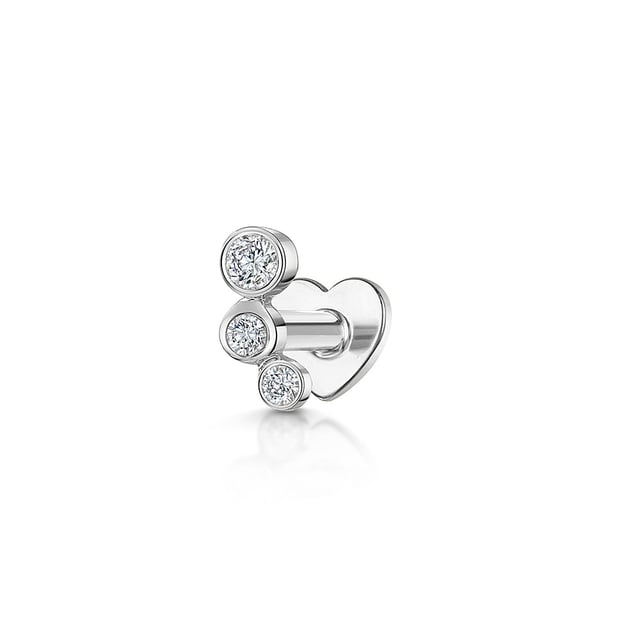 9k solid white gold Dew Drop climber flat back labret stud earring 6mm