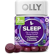 OLLY Sleep Gummy, Occasional Sleep Support, 3 mg Melatonin, L-Theanine, Chamomile, Lemon Balm, Sleep Aid, Blackberry, 50 Count