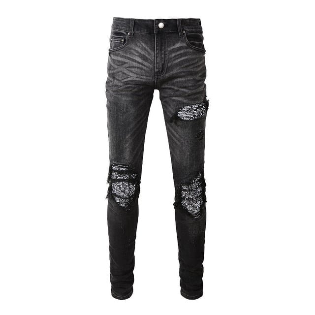 Black Bandana Ripped Patchwork Jeans