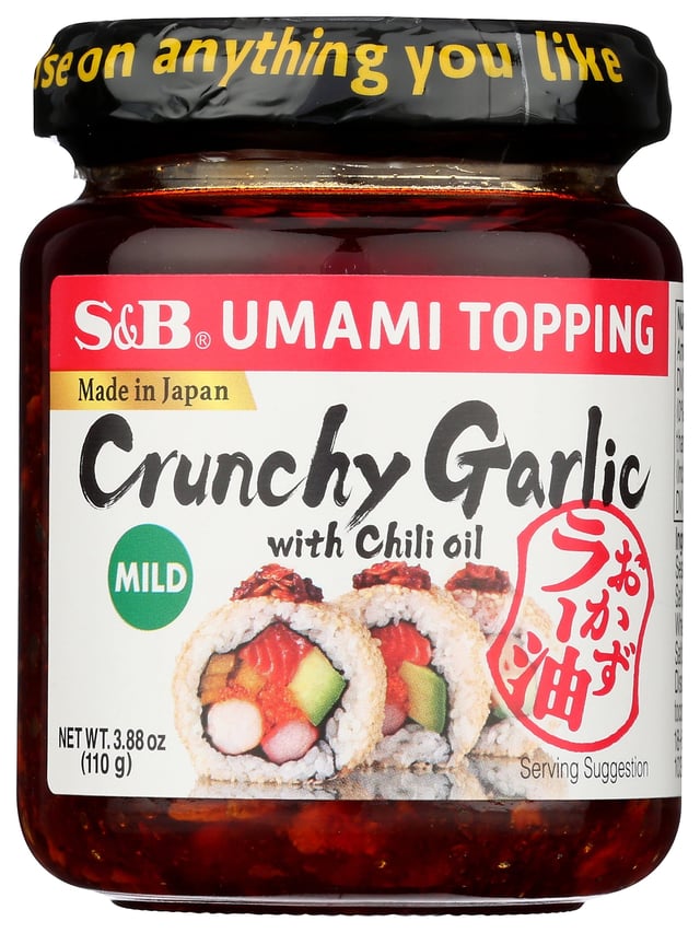S&B Crunchy Garlic Umami Topping with Chili Oil, 3.88 oz