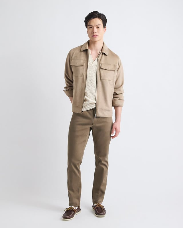 Faux Suede Jacket with Shirt Collar