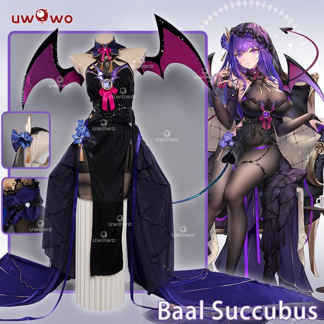 Exclusive Uwowo Genshin Impact Fanart Raiden Shogun Devil Succubus Gown Halloween Cosplay Costume