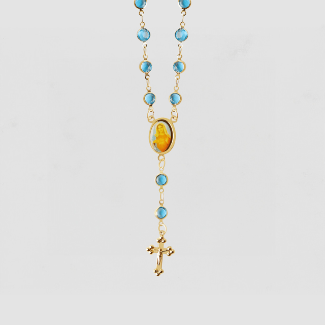THE MARY BLUE STONE ROSARY NECKLACE