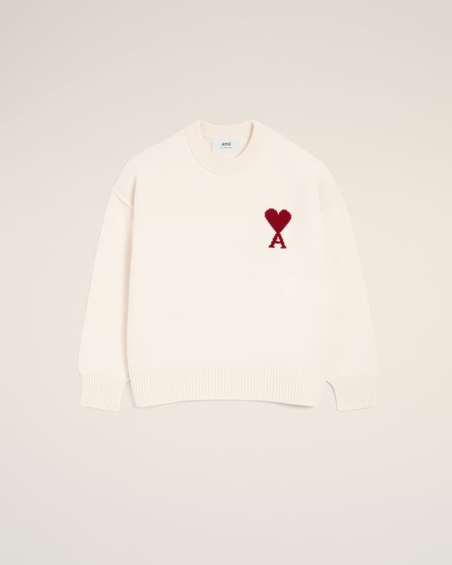 White Wool Ami De Coeur Crewneck Sweater