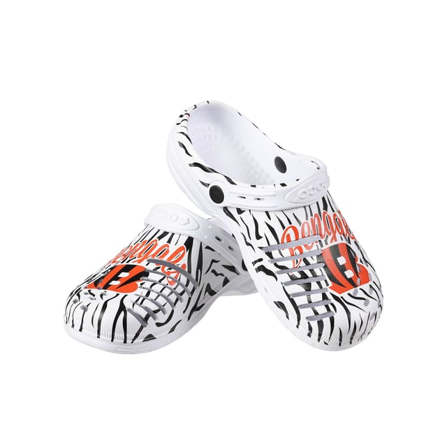 Cincinnati Bengals NFL Womens White Stripe Clog With Strap