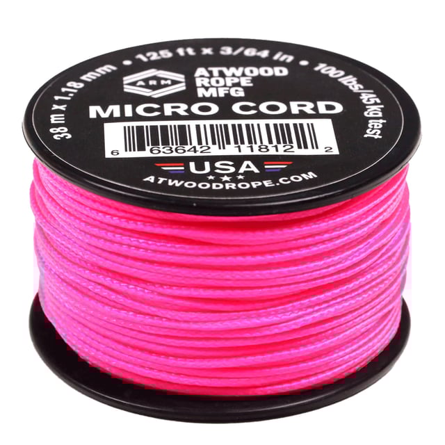 ***1.18 mm (3/64") Micro Cord Hot Pink Made in the USA Nylon/Nylon (125 ft)