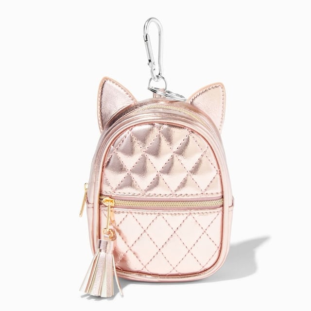 metallic rose gold cat ears mini backpack keychain