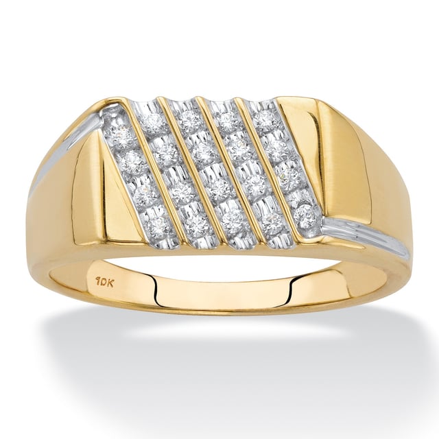 Round Diamond Men's Multi-Row Diagonal Grid Ring 1/5 TCW in Solid 10k Yellow Gold