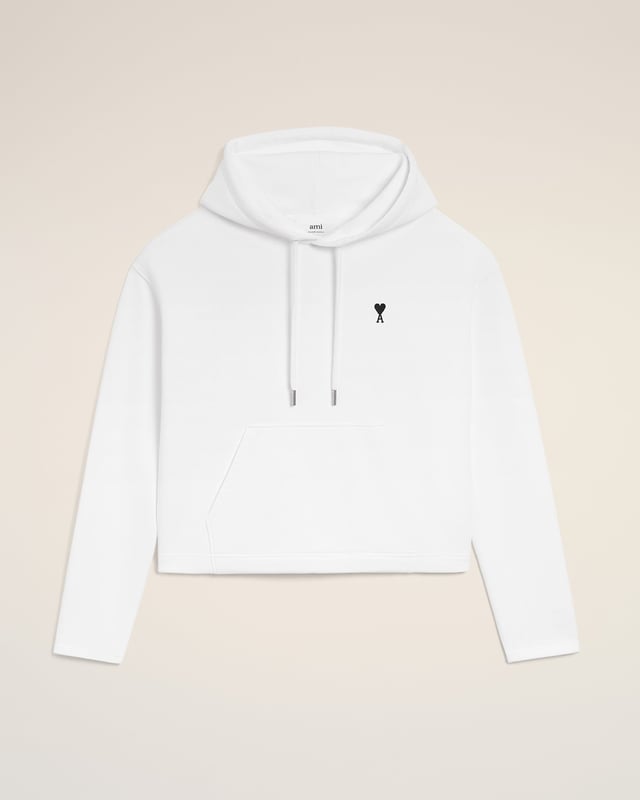 White Cotton Contrasted Ami De Coeur Hoodie