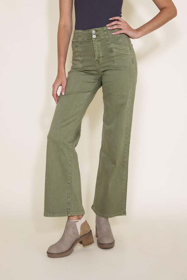 Mica High Rise Wide Leg Jeans for Women in Olive | MDP-W506OL