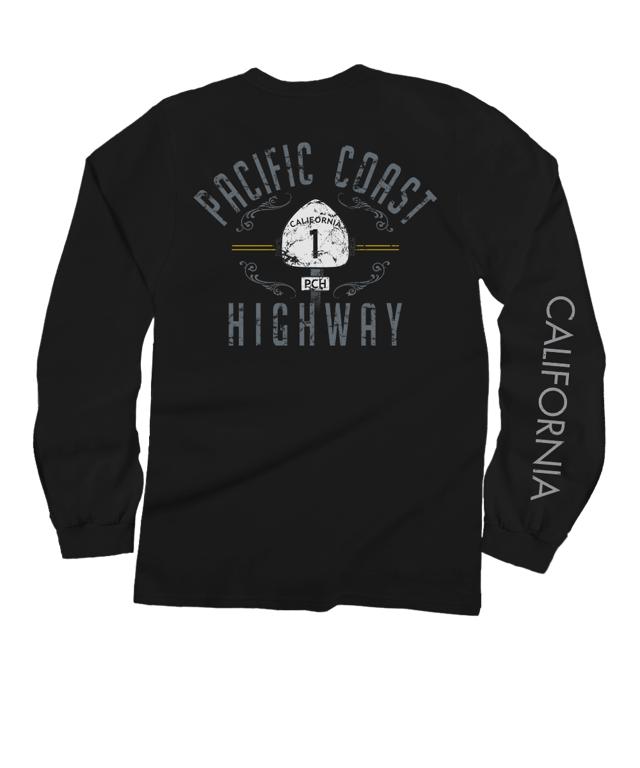 Pacific Coast Highway - Black Long Sleeve Crewneck T-Shirt