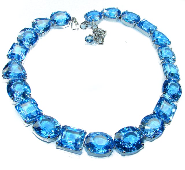 155.2 grams  Blue Paris Sky  295.5 carat Swiss Blue Topaz   .925 Sterling Silver handmade Large  Solid Statement necklace