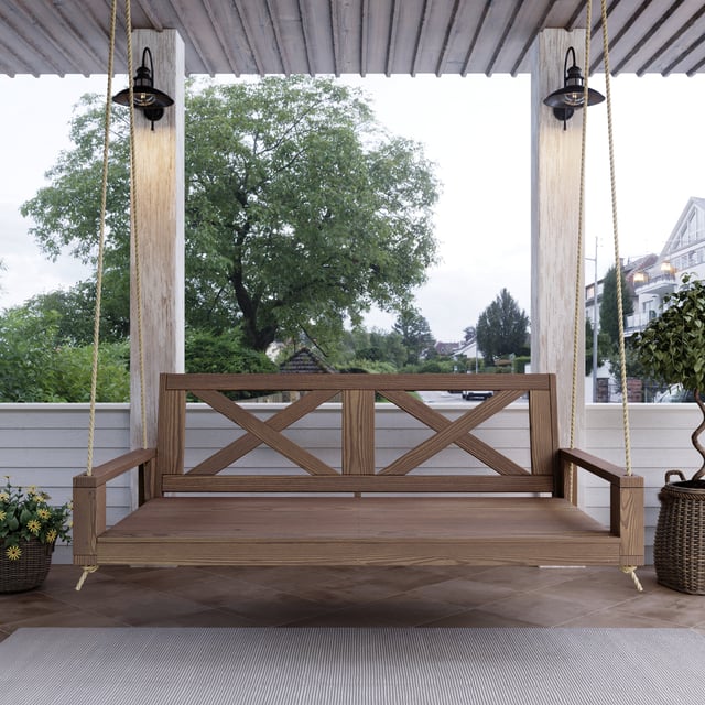 Amish Casual Malvern Porch Swing Bed, 5 Ft Oak with Clearcoat