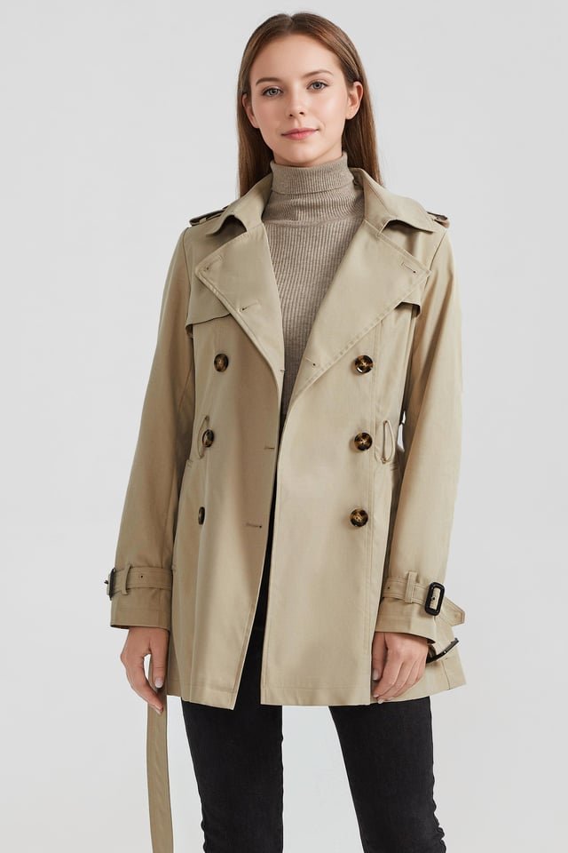 3/4 Double-Breasted Short Trench