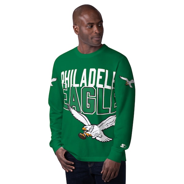 Philadelphia Eagles Starter Extreme Clutch Hit Vintage Logo Long Sleeve T-Shirt - Kelly Green