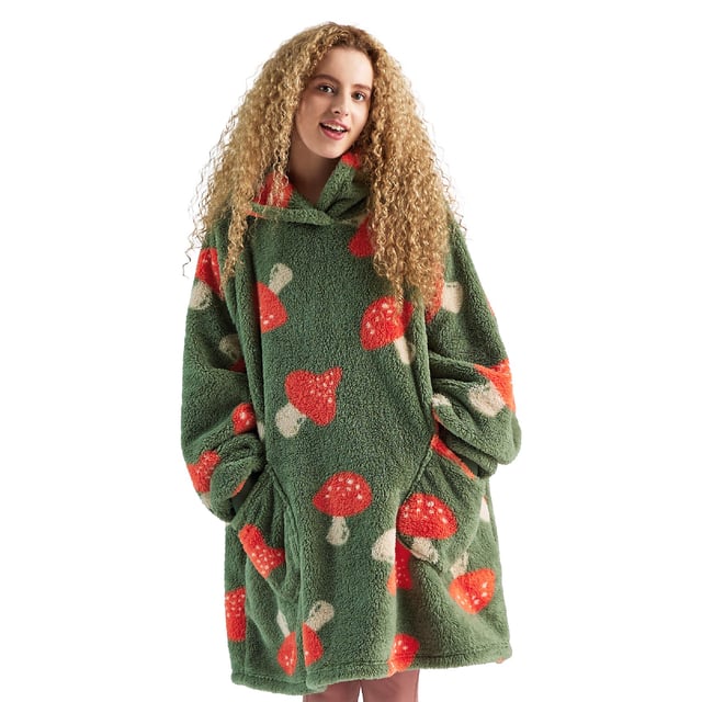 GentleSoft™ Printed Shaggy Sherpa Blanket Hoodie Olive Green