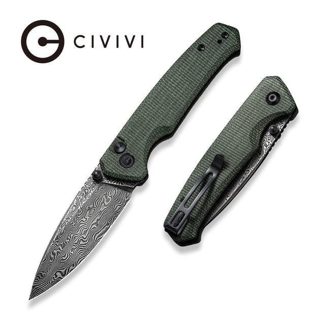 CIVIVI Altus Button Lock & Thumb Stud Knife Micarta Handle (2.97" Damascus Blade) C20076-DS1
