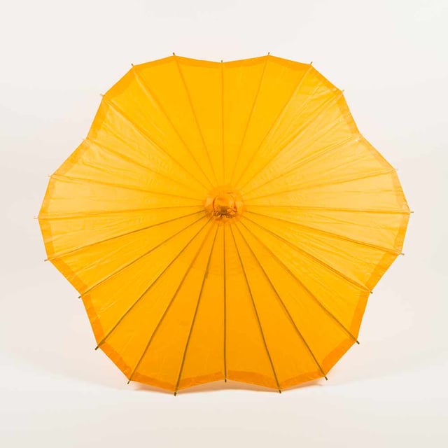 Large 32" Orange Paper Parasol Umbrella, Scallop Blossom Shaped with Elegant Handle