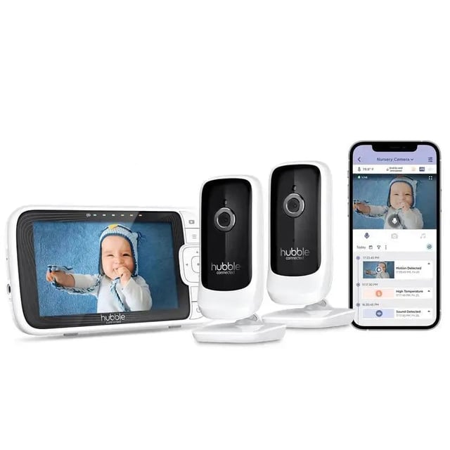 Hubble - Wi-Fi Nursery Pal Link Premium Twin 5 Smart Baby Monitor Twin Cameras