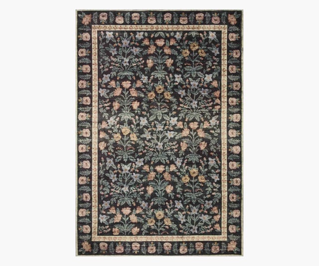 Eden Mughal Garden Power Loomed Rug - Black