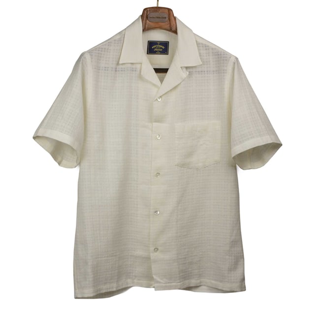 Grain camp collar shirt in cream checked cotton gauze