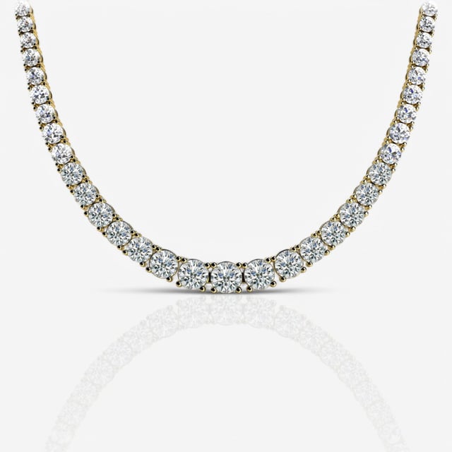 Four-Prong Graduated Lab Grown Diamond Tennis Necklace 18kt Yellow Gold