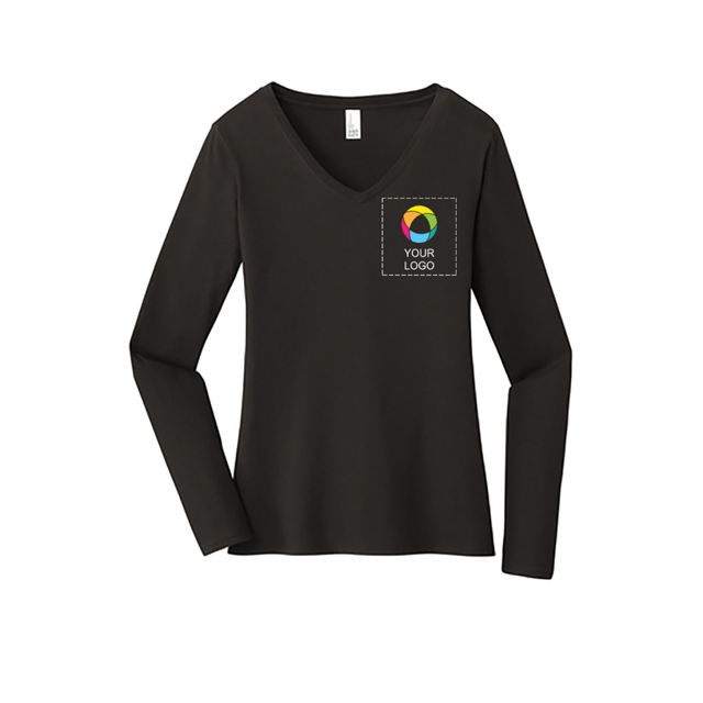 District® Women's Very Important Tee® Long Sleeve V-Neck with Left Chest Print and Back Printing
