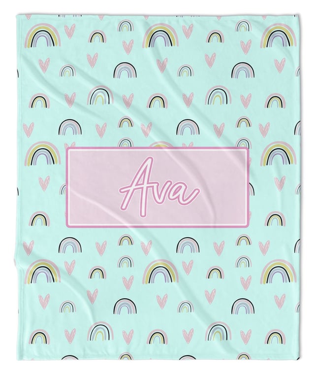 MINT RAINBOW MODERN PERSONALIZED NAME BLANKET