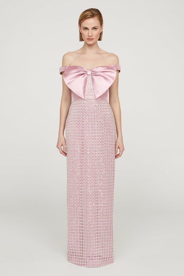 Cynthia Draped Bow Bodice Gown