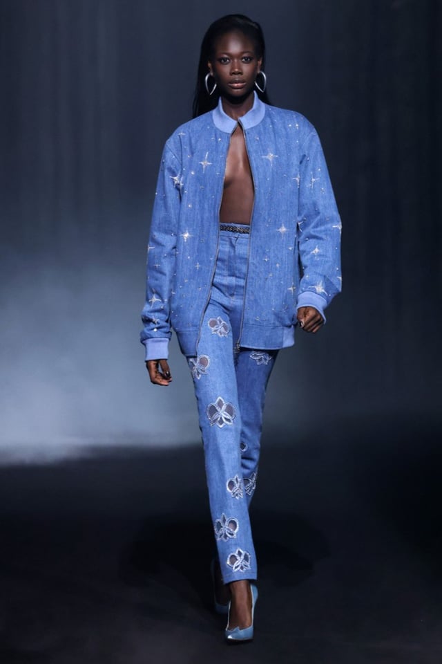 Beaded Denim Jacket with Pants