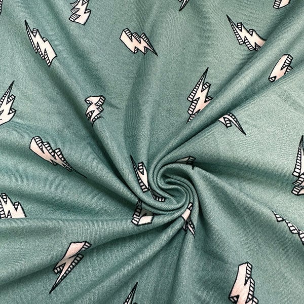 Seafoam Lightning Print Double Brushed Jersey Knit Fabric