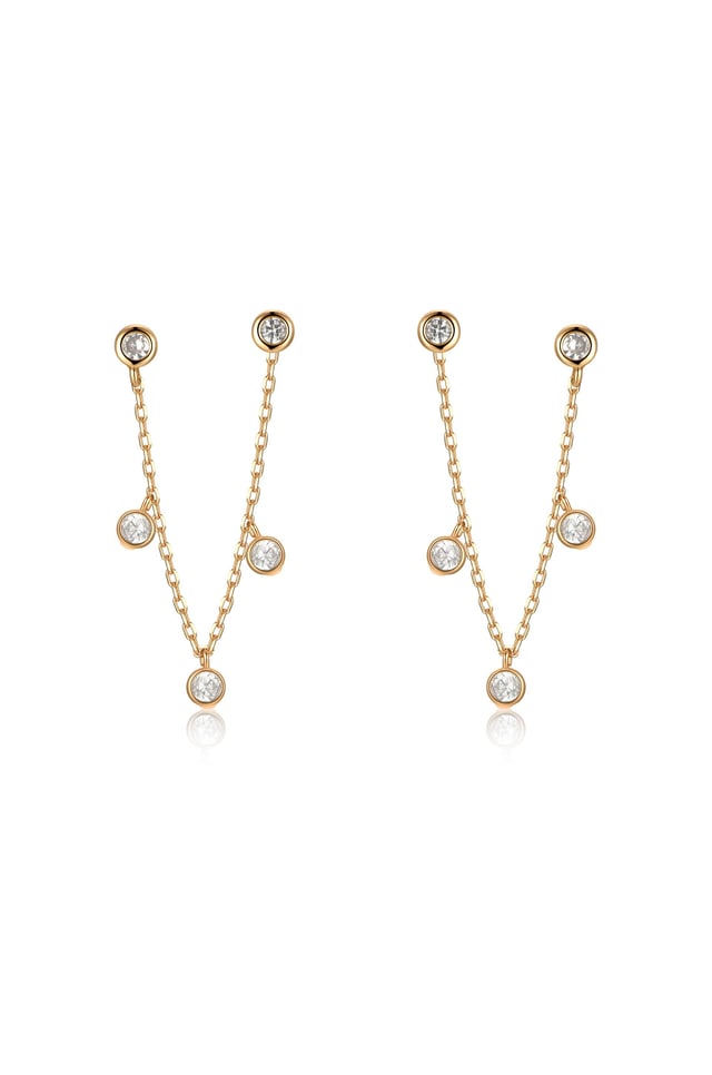 Double Piercing Multi-Crystal Dangle Earrings