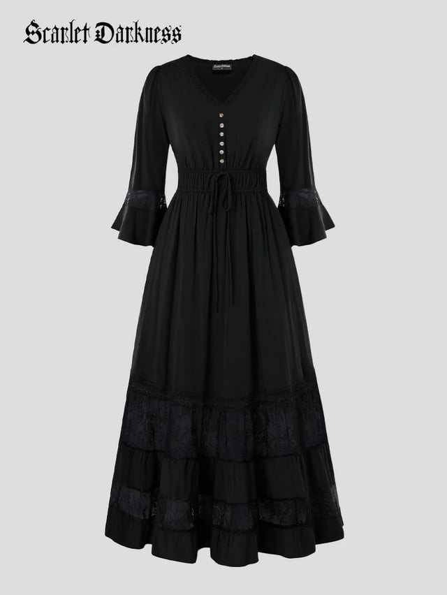 2025 Renaissance Lace Hem Pocket Maxi Dress