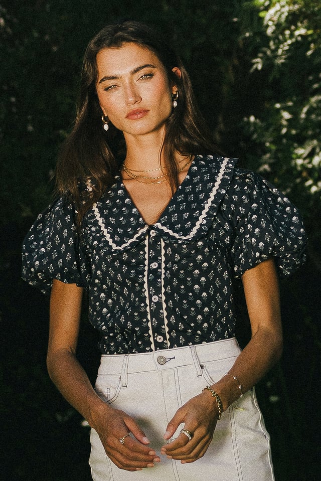 Kayla Collared Blouse in Navy